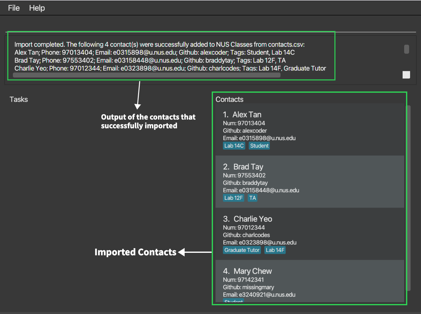 `importCommand1` followed by `deletet 2`